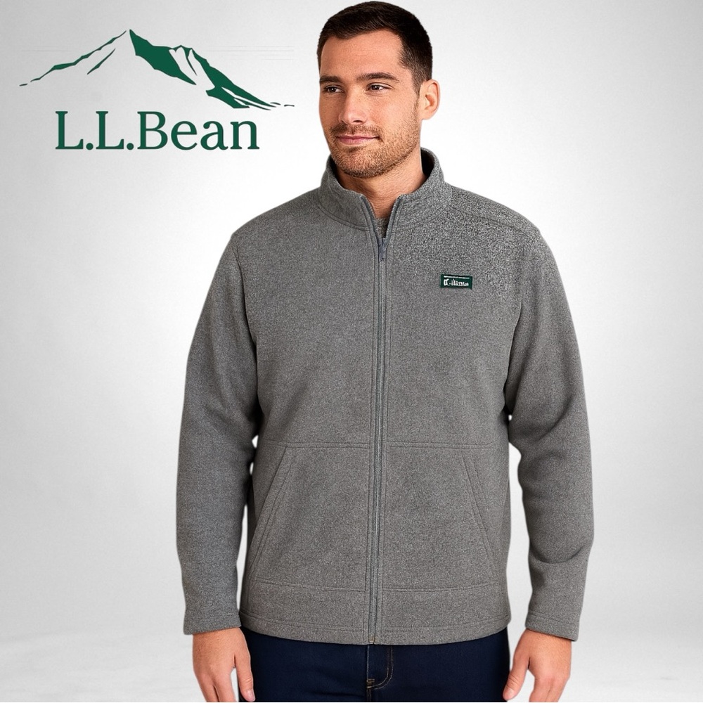 L.L. Bean Men’s Heather Gray Fleece Full Zip Sweater High Collar Side Pockets XL